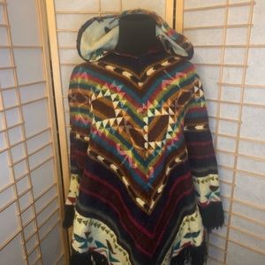 Navy print Hooded Poncho